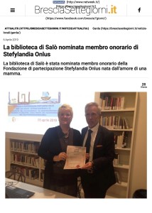 La biblioteca di Salò nominata membro onorario di Stefylandia Onlus - Brescia Settegiorni